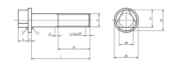 Dimensionas of DIN 22424 triangle head bolt