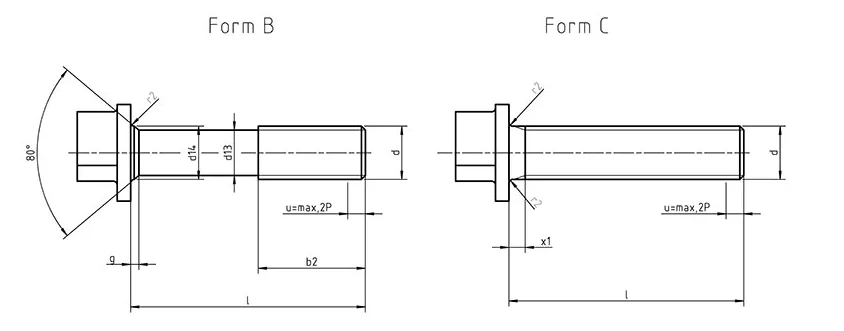 Dimensionas of DIN 22424 triangle head bolt