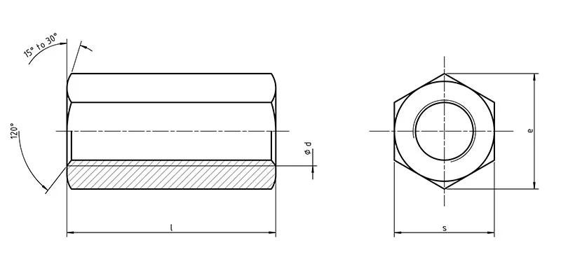 DIN 6334 - Hexagon Nuts - 3D dimensions