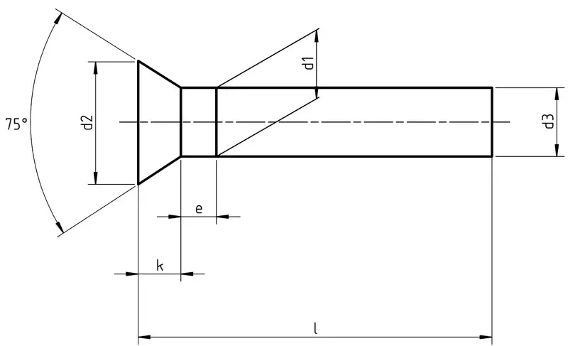 Dimensions of DIN 661 - Countersunk Head Rivet