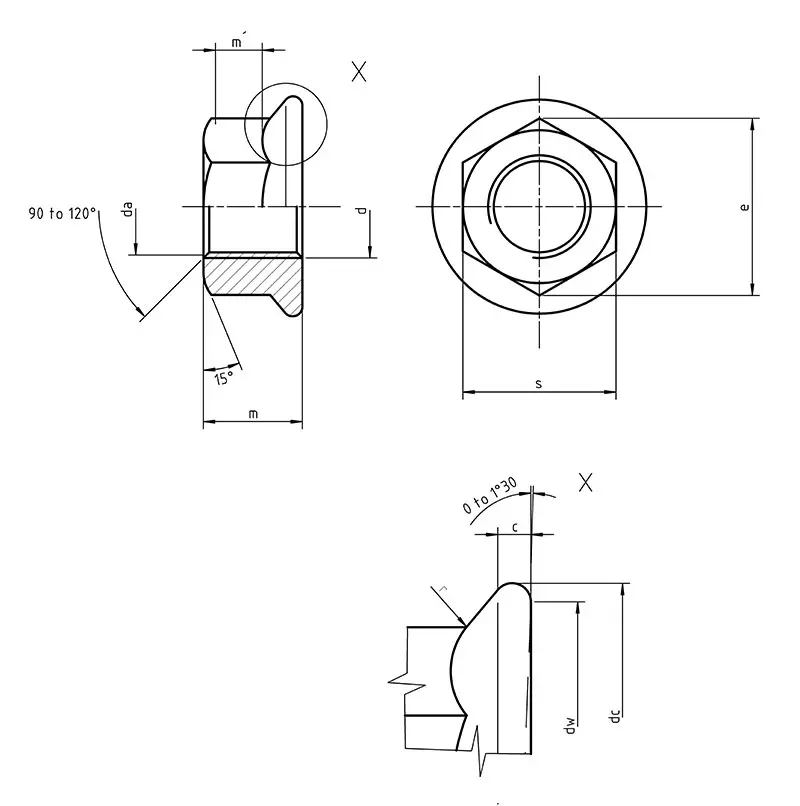 Flange nuts DIN  6923 dimensions