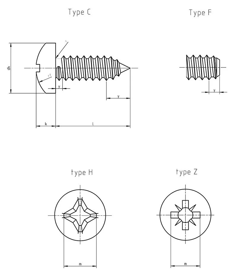 self tapping screw pan philips head type ab - DIN 7981 C dimensions