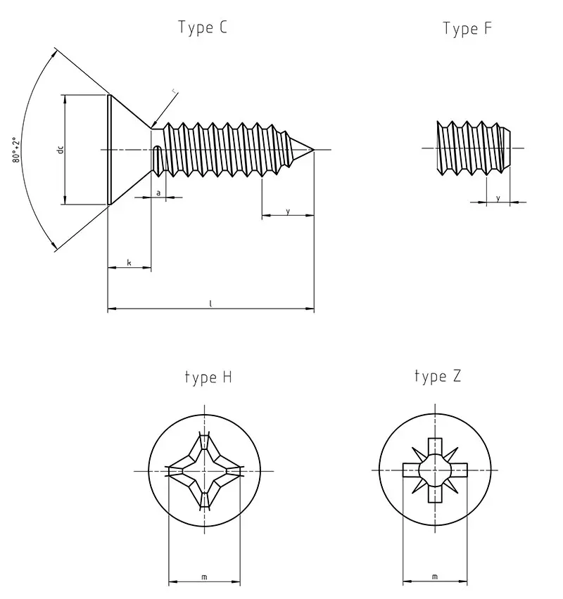 Dimensions of DIN 7982 C