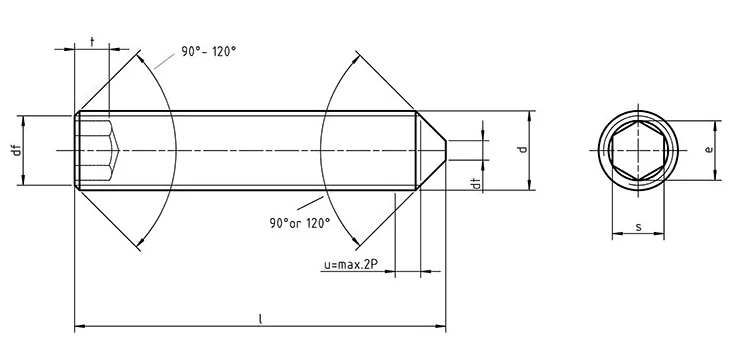 DIN 914-socketsetscrews Dimensions