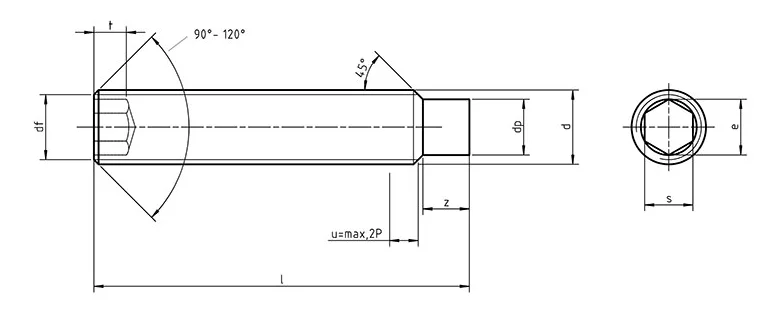 DIN 915-socketsetscrews Dimensions