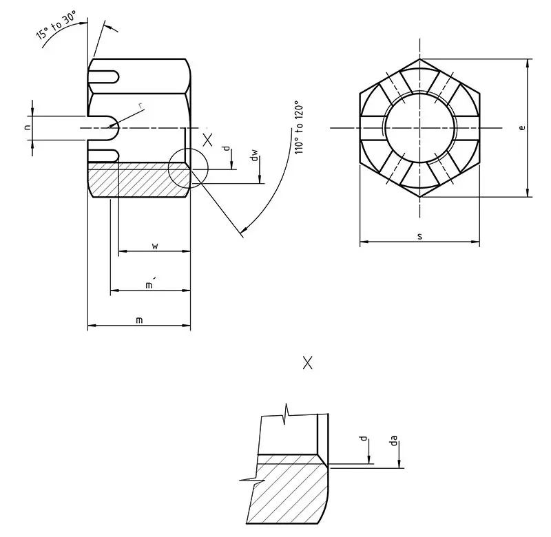 DIN 935 castle nuts dimensions