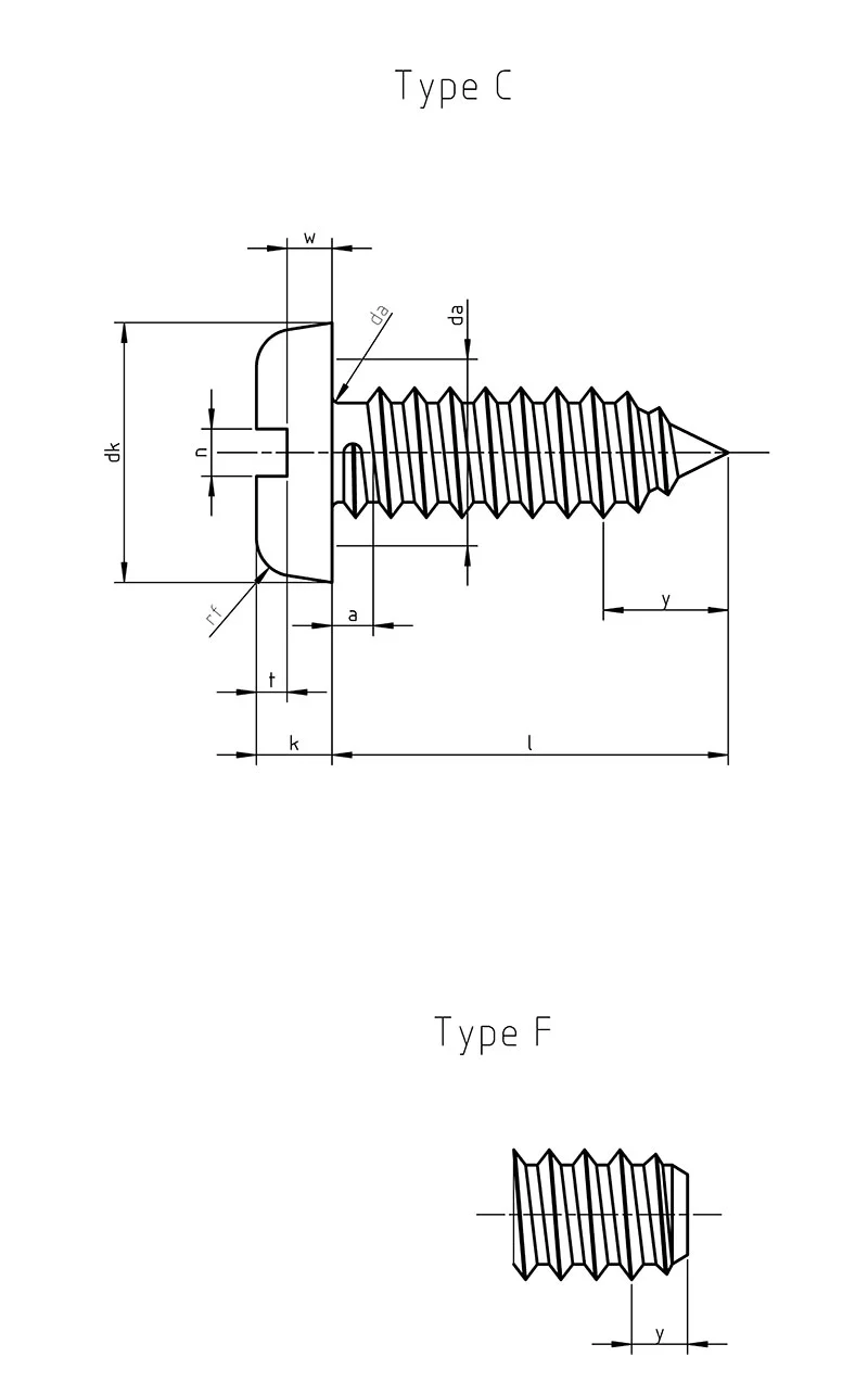 din 7971 Self Tapping Screw Csk Raised Slotted Dimensions