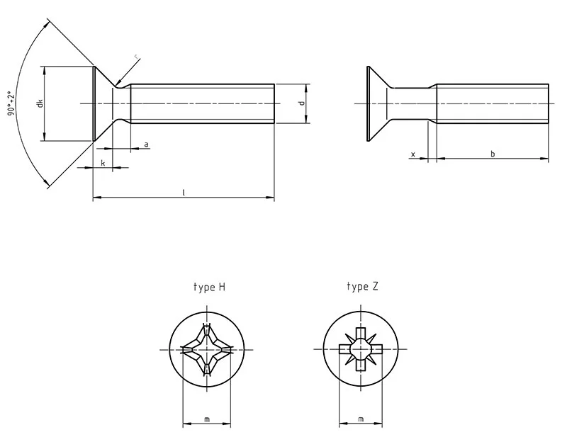 din 965 Machine Screw CSK Philips Head Dimensions