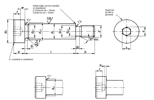 ISO 7379 -hexagonsocketshoulderscrew Dimensions