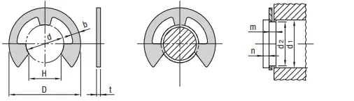 Dimensions of JIS B 2805 E-clips