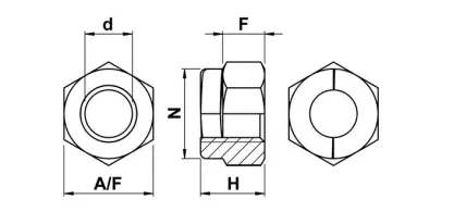 Dimensions of UNF aerotight all metal locking nuts
