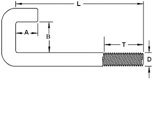 Square Bend J Bolt Dimensions